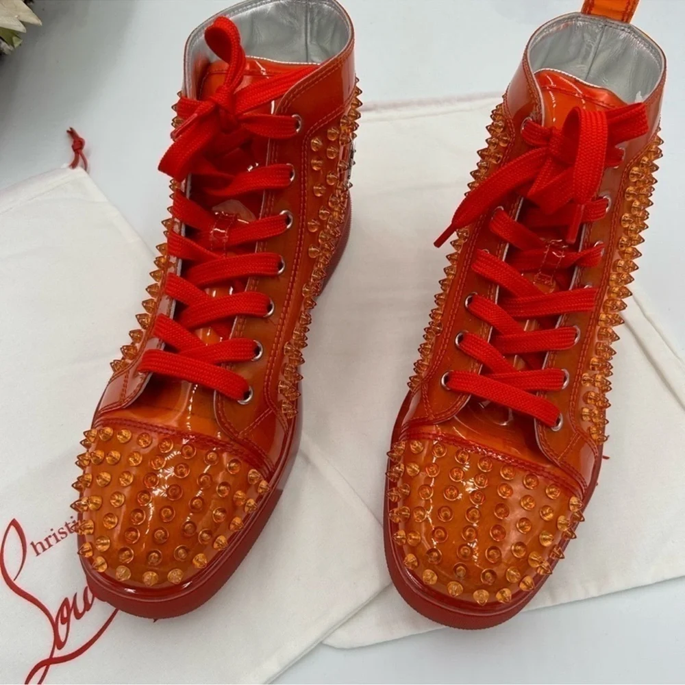 Men’s Christian Louboutin spike accent high top sneakers size 42 made in…